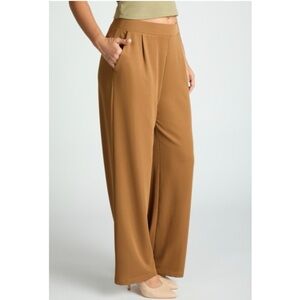 1129 • Caramel Soft Stretch Pull on Wide Leg Curve Seam Trouser